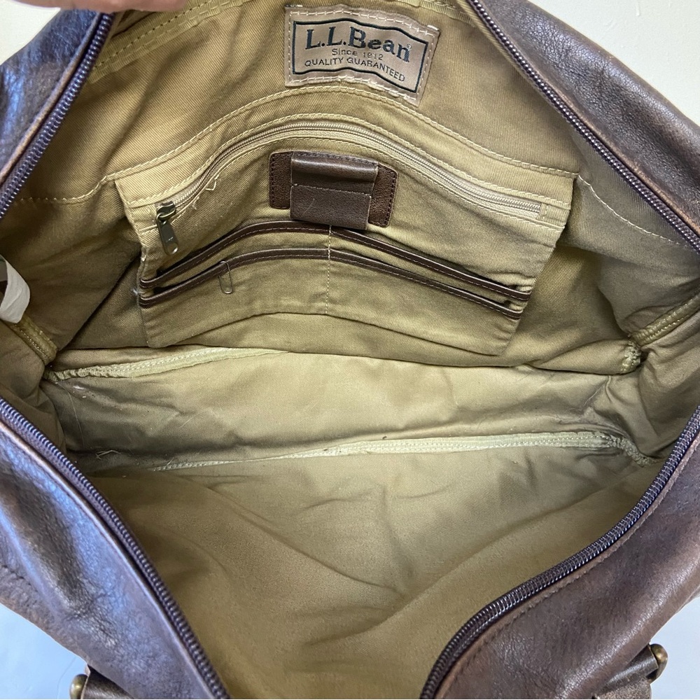 Vintage LL Bean Leather Bag Briefcase Laptop Work Business Brown Distressed - Picture 7 of 16